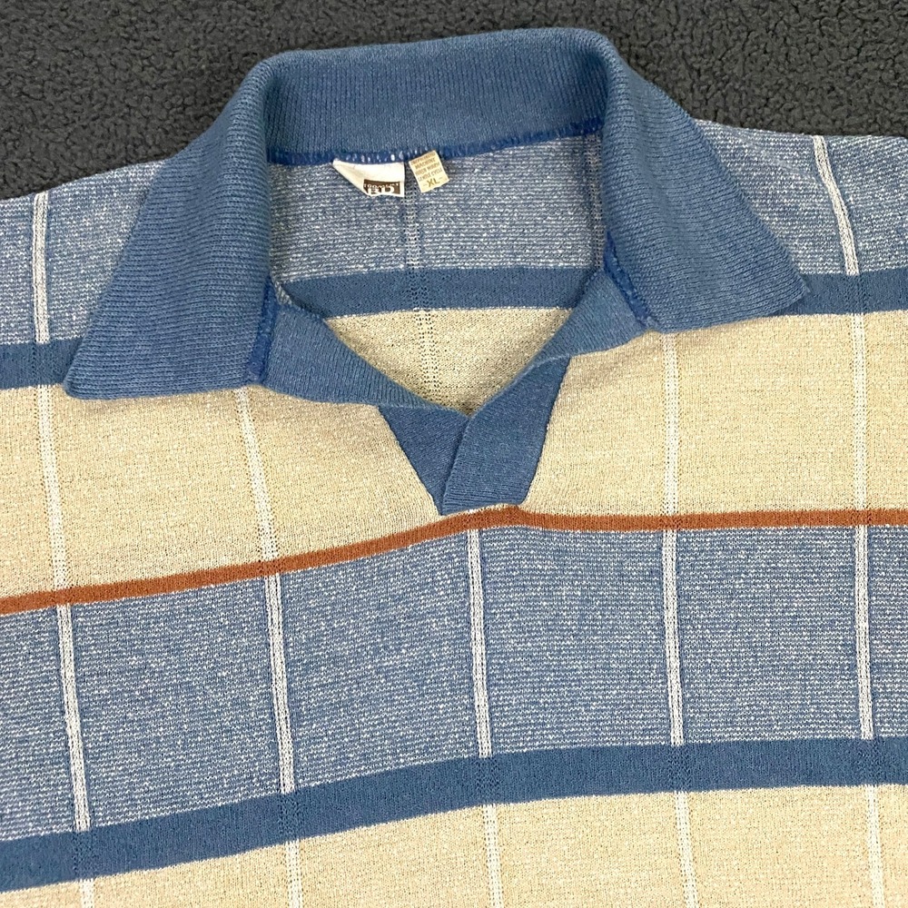 Vintage 80s Montgomery Ward Polo Shirt Mens XL Knit Striped Retro Disco Hippie